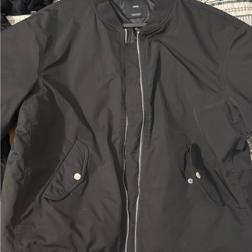 Mango Black Women's Bomber Jacket with Silver Zipper